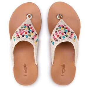 The Sak Womens Shana Beaded Boho Sandals Size 6 Ecru Multi Beads EUC